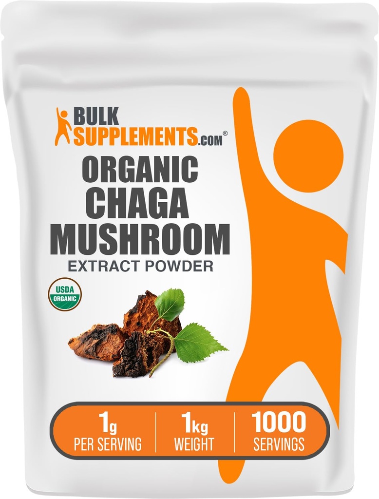 BulkSupplements.com Chaga Pilzextrakt Pulver - Chaga Pulver, Pilzergänzung - Glutenfrei, 1g pro Servierung, 1kg (2.2 lbs) (Pack von 1)