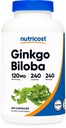 Nutricost Ginkgo Biloba 120mg, 240 Kapseln - Extra Stärke Ginkgo Biloba Extrakt - Glutenfrei & Non-GMO