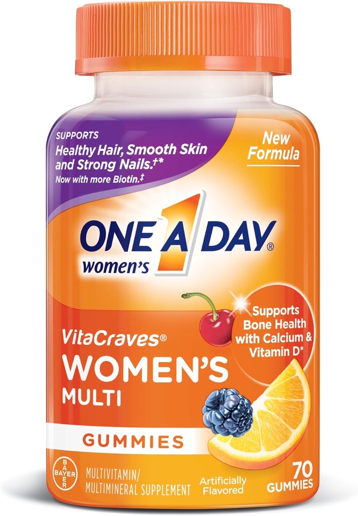 One A Day Women’s VitaCraves Multivitamin Gummies, Supplement with Vitamin A, Vitamin C, Vitamin D, Vitamin E and Zinc for Immune Health Support*, Calcium & more, 70 count