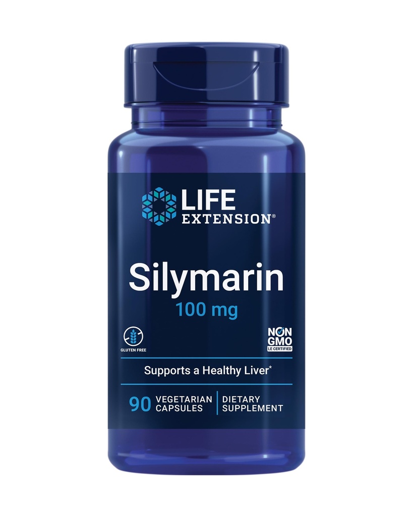 Life Extension Silymarin – Extrait de chardon de lait – Soutient la santé du foie – Sans gluten, sans OGM, végétarien – 90 capsules