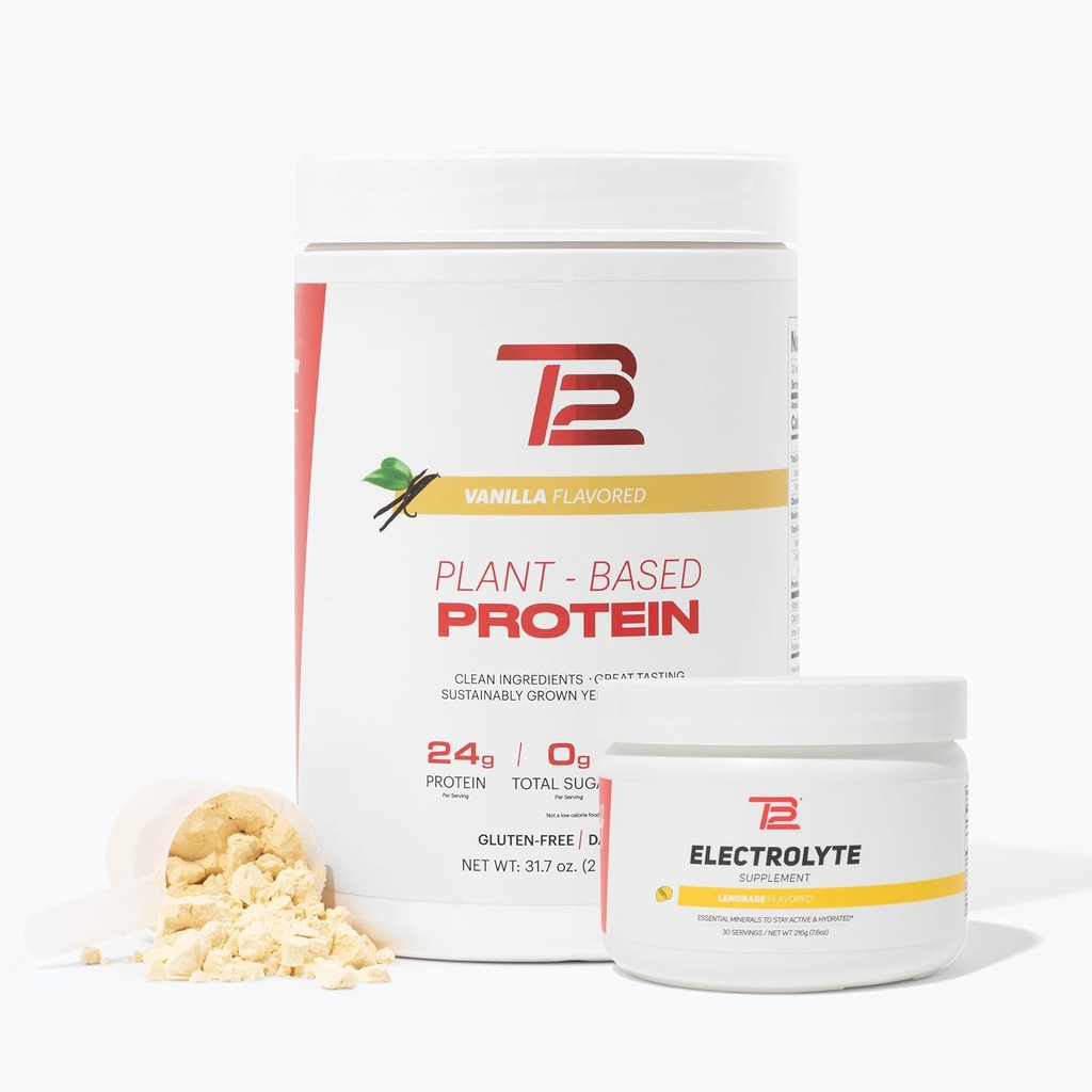 TB12 Plant Based Strength & Hydration Bundle (Vanilla Protein Powder & Lemonade Electrolytes), Unterstützung Muskel Erholung & Hydration, Dairy Free, Non-GMO, Soy-Free