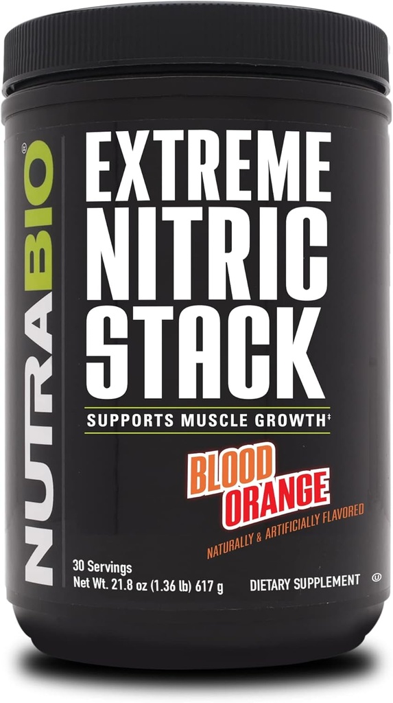 NutraBio Extreme Nitric Stack, Nitric Oxide und Cell Volumizing Formel- 30 Servierungen (Blood Orange)