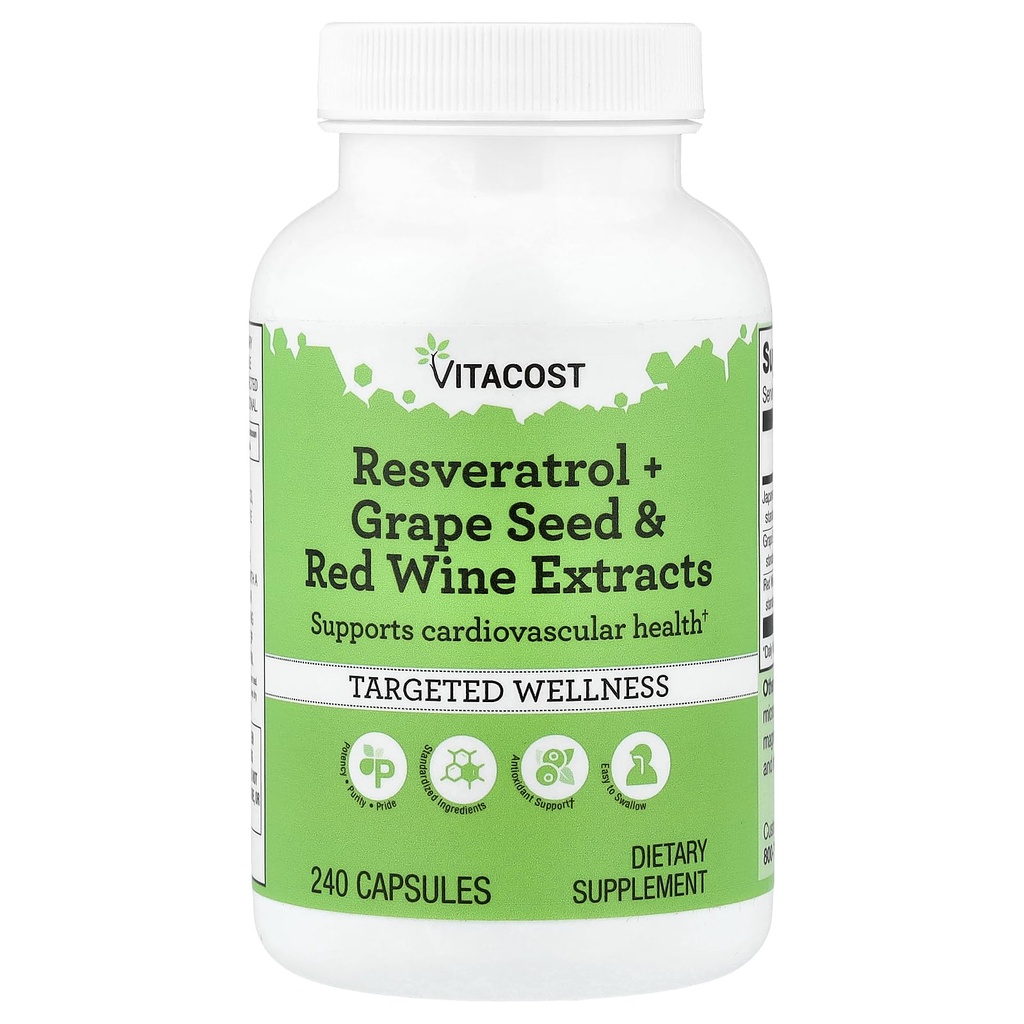 Vitacost Resveratrol + Trauben Seed & Rotwein Extrakte -- 240 Kapseln