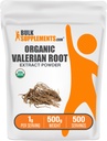 BulkSupplements.com Bio Valerian Extract Powder - Geliefert aus Valerian Root, Kräuterergänzung - Glutenfrei, 1g pro Servierung, 500g (1.1 lbs) (Pack von 1)