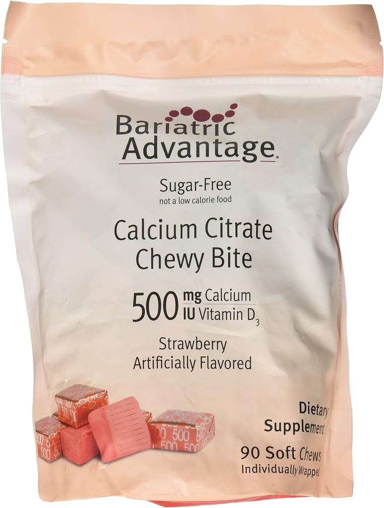 Bariatric Vorteil Kalzium Citrate Chewy Bites,Sugar-freie Erdbeere (90 count) 500mg