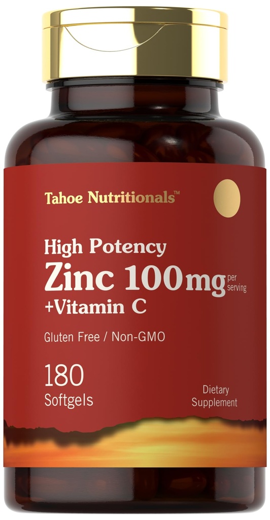 Carlyle Zinkergänzung 100mg mit Vitamin C | 180 Softgels | Non-GMO, Gluten Free | Tahoe Nutritionals