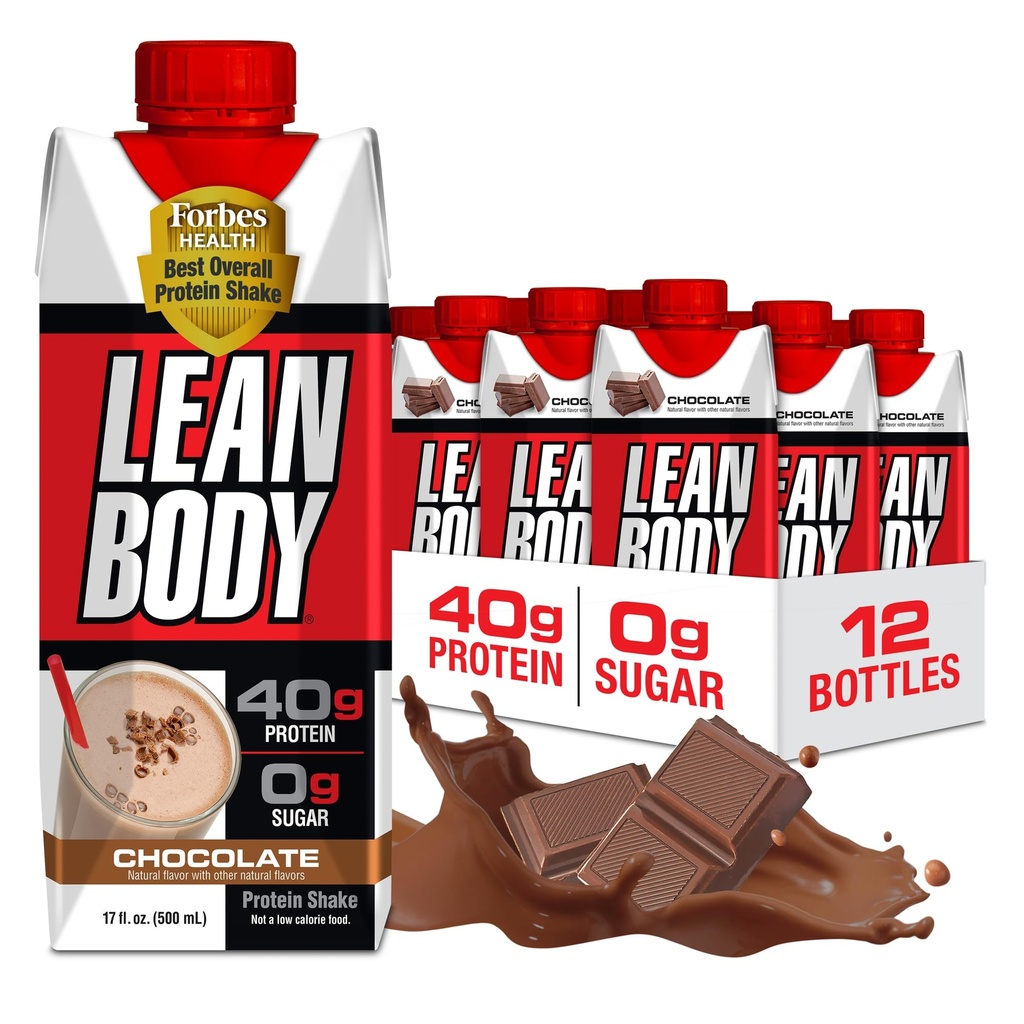 Lean Body Ready-to-Drink Chocolate Protein Shake, 40g Protein, Whey Blend, 0 Zucker, Glutenfrei, 22 Vitamine & Minerals, LABRADA, 17 Fl Oz (Pack von 12)