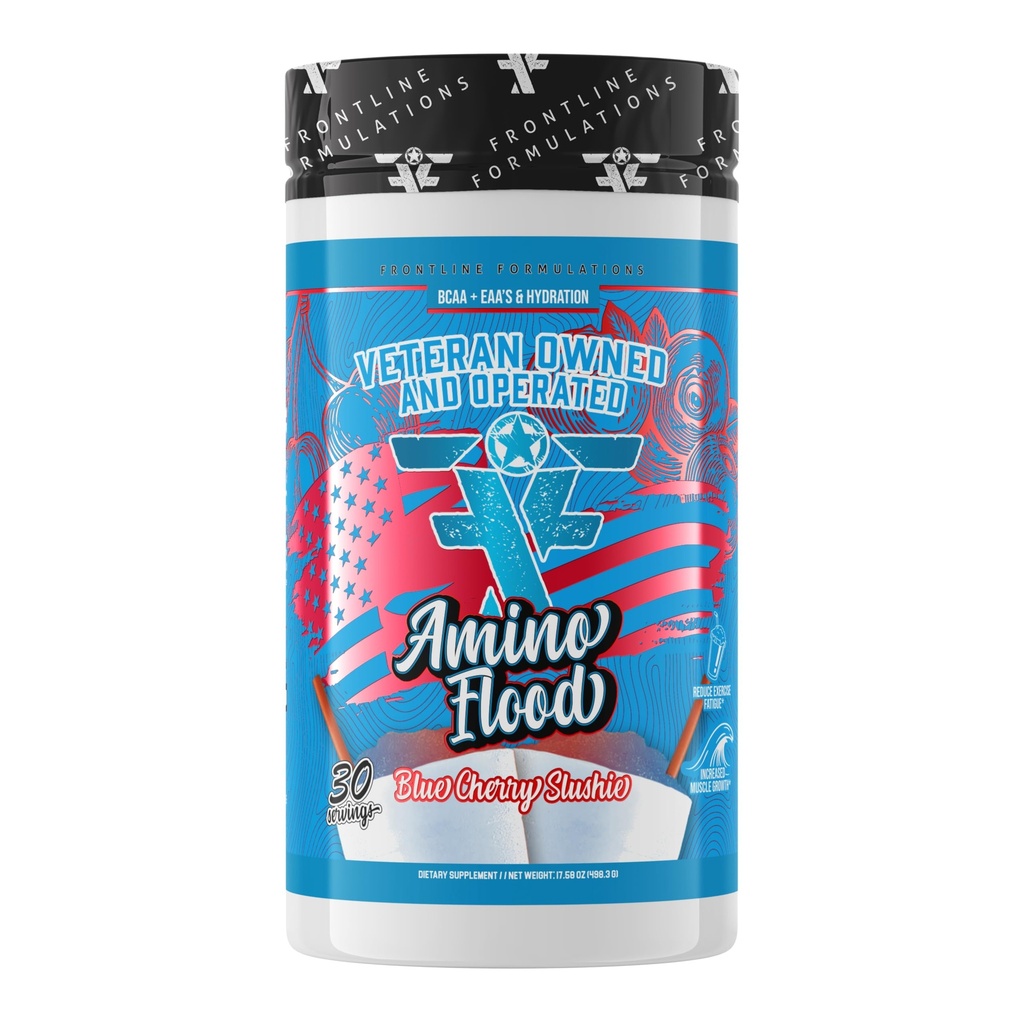 Aminoflut, BCAAs + essentielle Aminosäuren, Bausteine des Muskels, Umfassende Formel, Großer Geschmack, Veteran Eigentümer und betrieben (30 Servierungen, Blaue Kirsche Slushie)