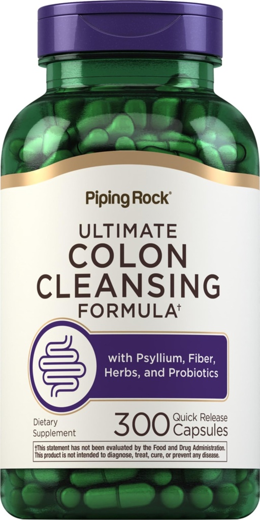 Piping Rock Colon Cleanse Pillen | 300 Kapseln | Kräuterdetox Ergänzung | Super Formel für Männer und Frauen | mit Psyllium, Fiber und Probiotics | Non-GMO, Gluten kostenlos