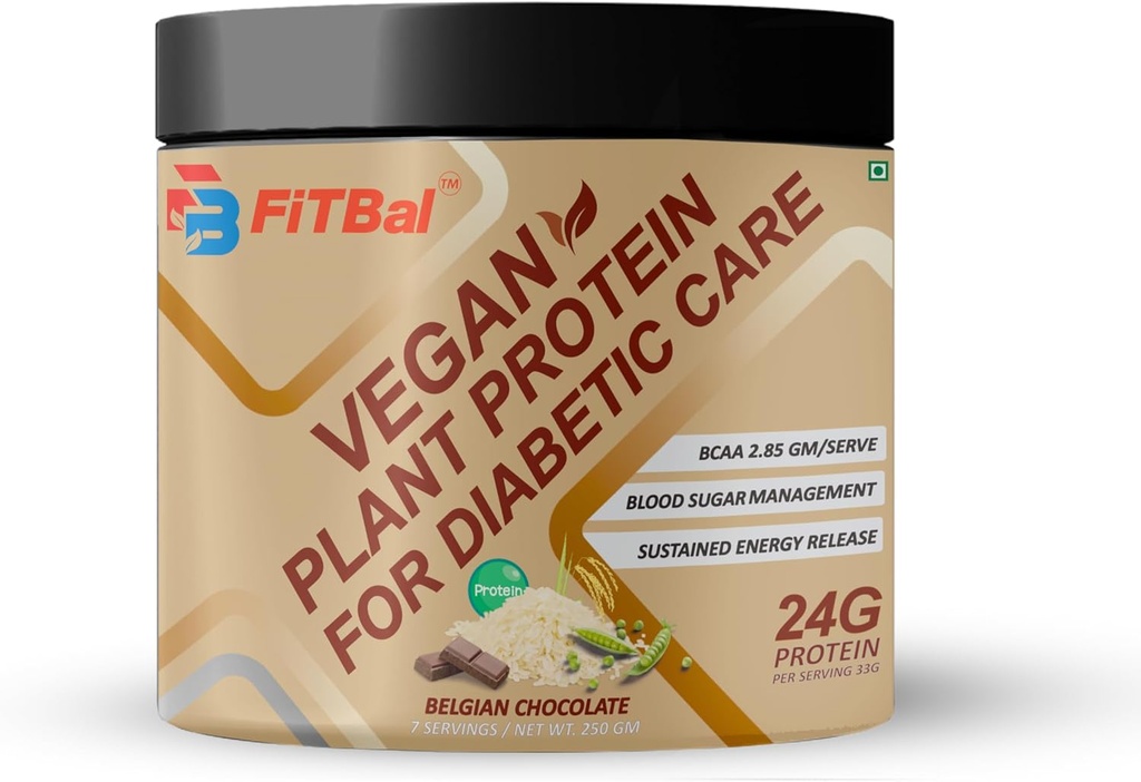 Belgische Schokolade Vegan Pflanzenprotein Pulver für Diabetische Pflege 250 Gramm (7 Servierungen) Serviermenge-33G 24G Protein pro Servierung, Glutamin - 3.32 Gm