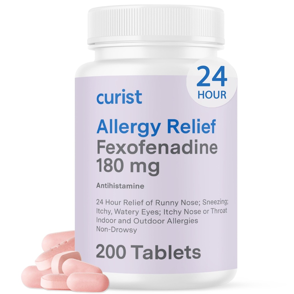 Kurist Fexofenadine Hydrochlorid 180mg (200 Tabletten) Nicht Drowsy Allergy Medication - 24 Stunden Allergy Relief für Runny Nose, Itchy Eyes, & Throat - Allergy Relief Tablets (200 Zähler)