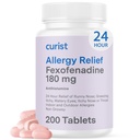 Chlorhydrate de Fexofenadine Curiste 180mg (200 comprimés) Médicaments antiallergiques non somnolents - 24 heures sur 24 pour soulager l'allergie pour le nez runny, les yeux démangeaisons et la gorge - comprimés antiallergiques (200 comte)
