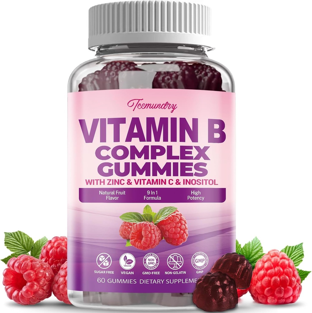 Sugar-Free Vitamin B Complex Gummi für Damen - Vegan b Vitamins Complex mit Methyl B12, Methyl Folat - Plus Vitamin C, Zink, Inositol - Unterstützt Energie, Immun, Gesundes Haar, Haut (60 Count)