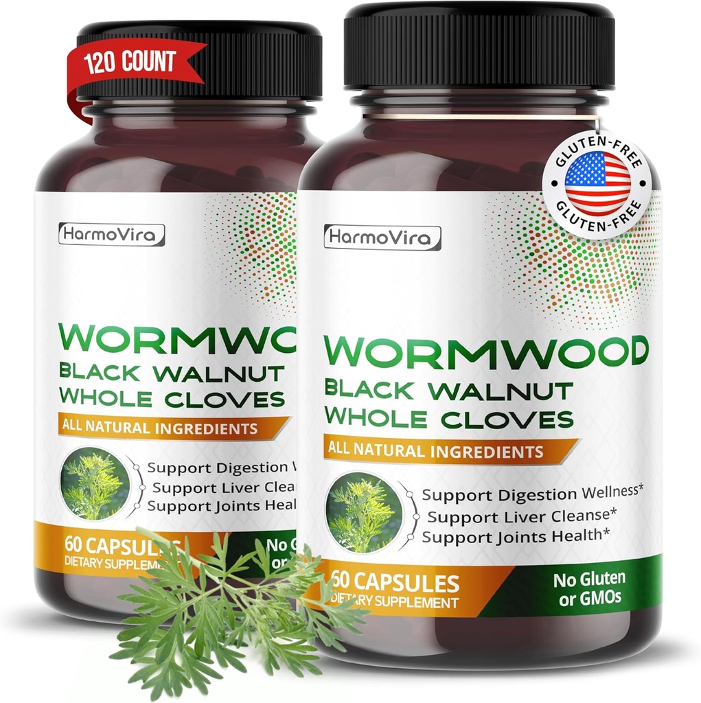 Wormwood Noir Noix entières Ginger - Soutien Digestion Bien-être, Nettoyage du foie, Hygiène des articulations - 120 jours d'approvisionnement - Fabriqué aux États-Unis