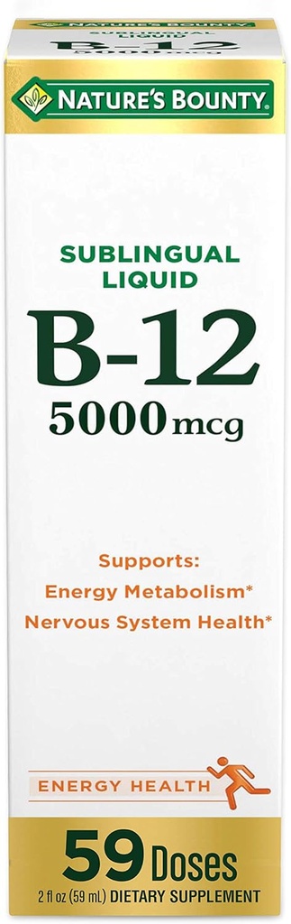 Natur Bounty Vitamin B12 5000 mcg Sublingual Liquid, Herz-Kreislauf-Gesundheit & Zelluläre Energie Unterstützung, 2 Fl Oz (1 Zähler)