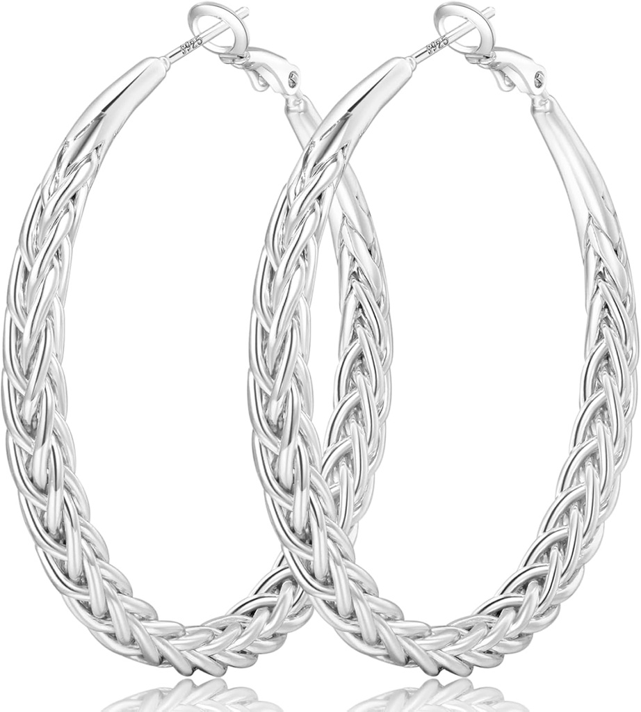 Senteria Boucles d'oreilles Silver Hoop pour femmes Hypoallergénique 925 Boucles d'oreilles Sterling Silver Post Boucles d'oreilles Léger Large Hoops Boucle d'oreille Thick Twisted Silver Hoops 30/40/50MM