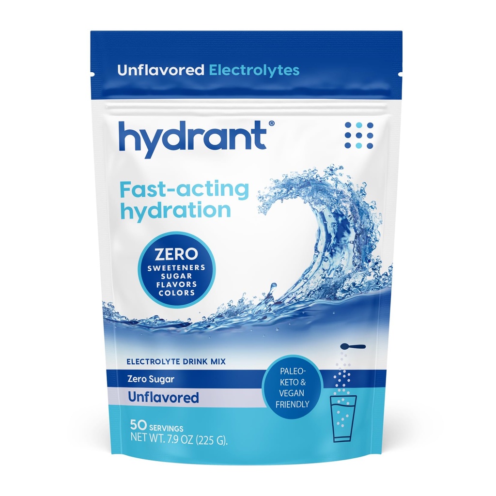 Hydratant - Poudre d'hydratation en vrac, non aromatisée, 50 portions Poudre de réhydratation des électrolytes à action rapide - Zéro mélange de boissons sans saveur de sucre pour usage quotidien, voyages et séances d'entraînement