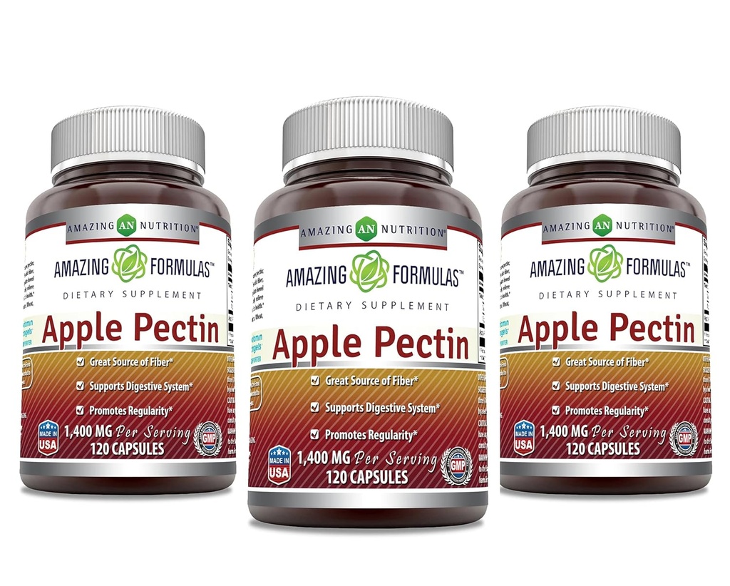 Erstaunliche Formeln Apple Pectin 1400 mg pro Servierergänzung | Kapseln | Non-GMO | Gluten Free | Made in USA (120 Count | 3 Pack)