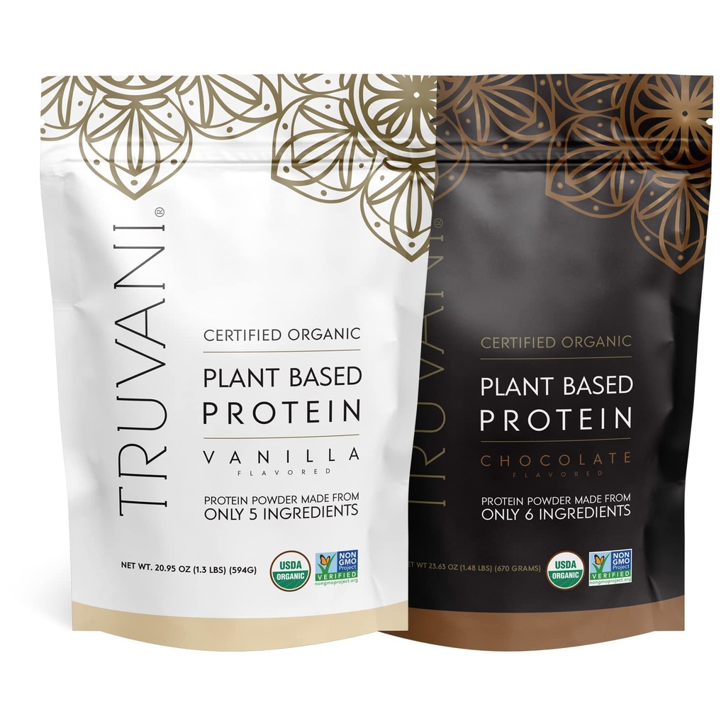 Truvani Plant Based Protein Powder - USDA Certified Organic, Vegan, Non-GMO, Dairy Free, Soy Free, & Gluten Free - 2 Packungen mit 20 Portionen Jeder (Chocolate & Vanilla)