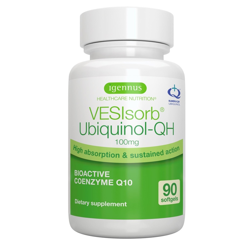 Igennus Advanced VESIsorb Ubiquinol 100mg 90 Softgels, 600% Bioverfügbarkeit, Fast-Acting Water-Soluble Coenzym Q10 Supplement für Energy & Heart, 3-Month Supply