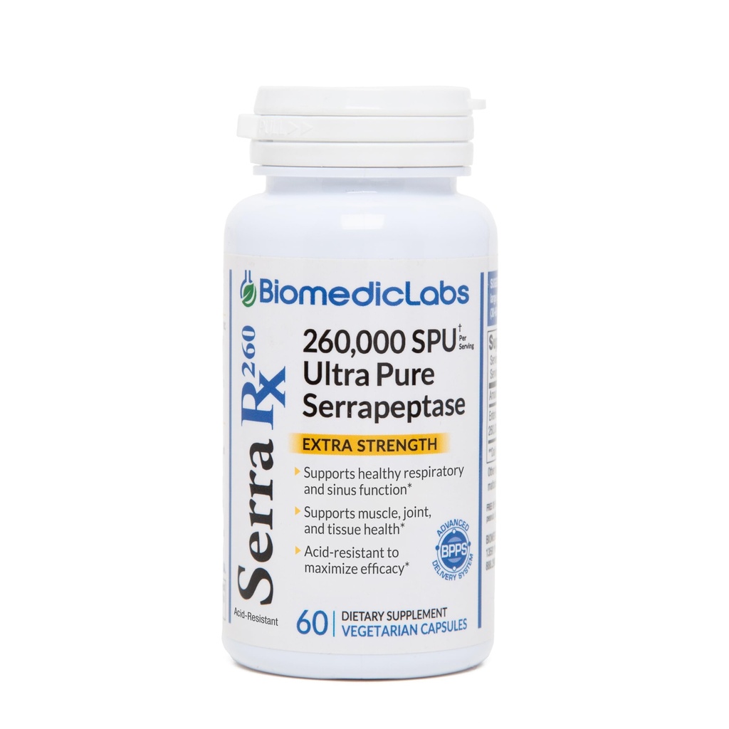 Serra-RX 260.000 SU Serrapeptase -Acid-Resistant Proteolytic Systemic Enzyme, Non-GMO, Glutenfrei, Vegan, Unterstützt Sinus, Immun & Lung Health, 60 Veg Kapseln