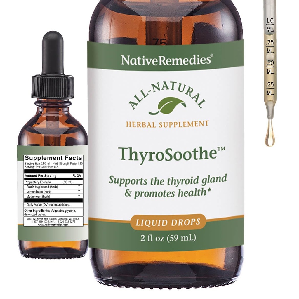 Native Heilmittel ThyroSoothe - Alle natürlichen Kräuter-Ergänzungen beruhigt die Schilddrüse - unterstützt systemische Balance im Endokrine System und Schilddrüse - 59 mL
