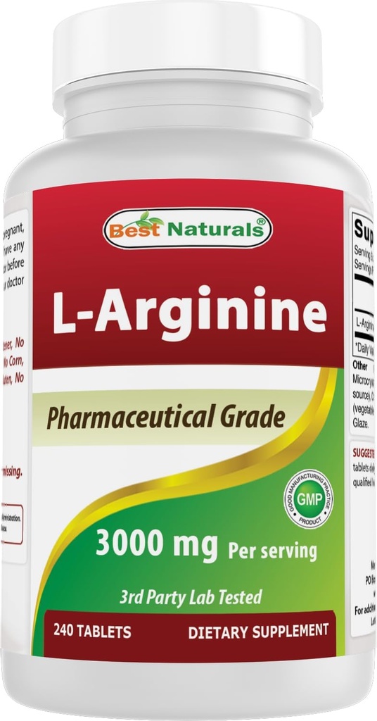 Best Naturals L-Arginine 3000mg pro Servierung - 240 Tabletten - Pharmazeutische Sorte - Non-GMO & Glutenfrei - Made in the USA