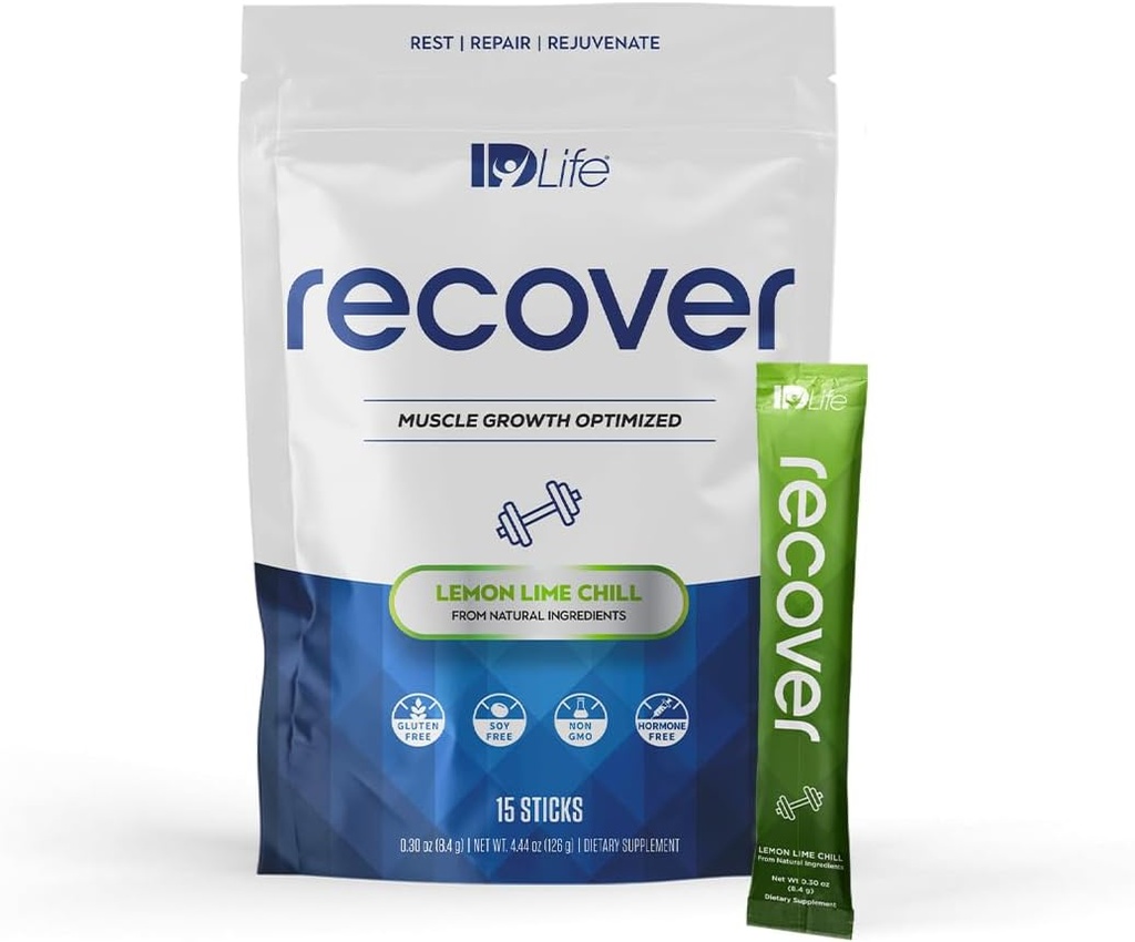 IDLife IDFitness Recover - Growth and Total Body Recuperation Powder with Adaptogens for Vitality Renewal and Performance Support - 15 Sticks