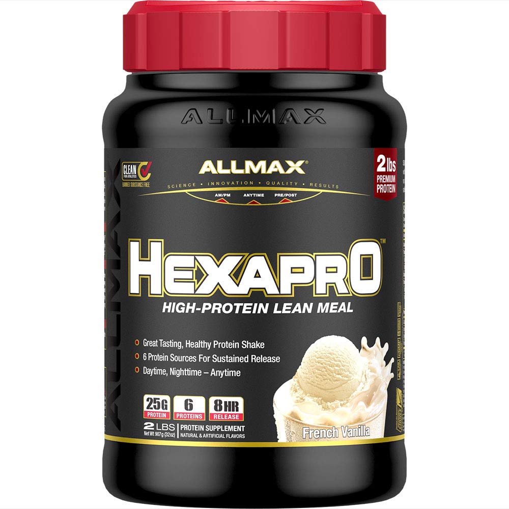 ALLMAX HEXAPRO, Französisch Vanille - 2 lb - 25 Gramm Protein Pro Serving - 8-Hour Sustained Release - Zero Sugar - 21 Servierungen