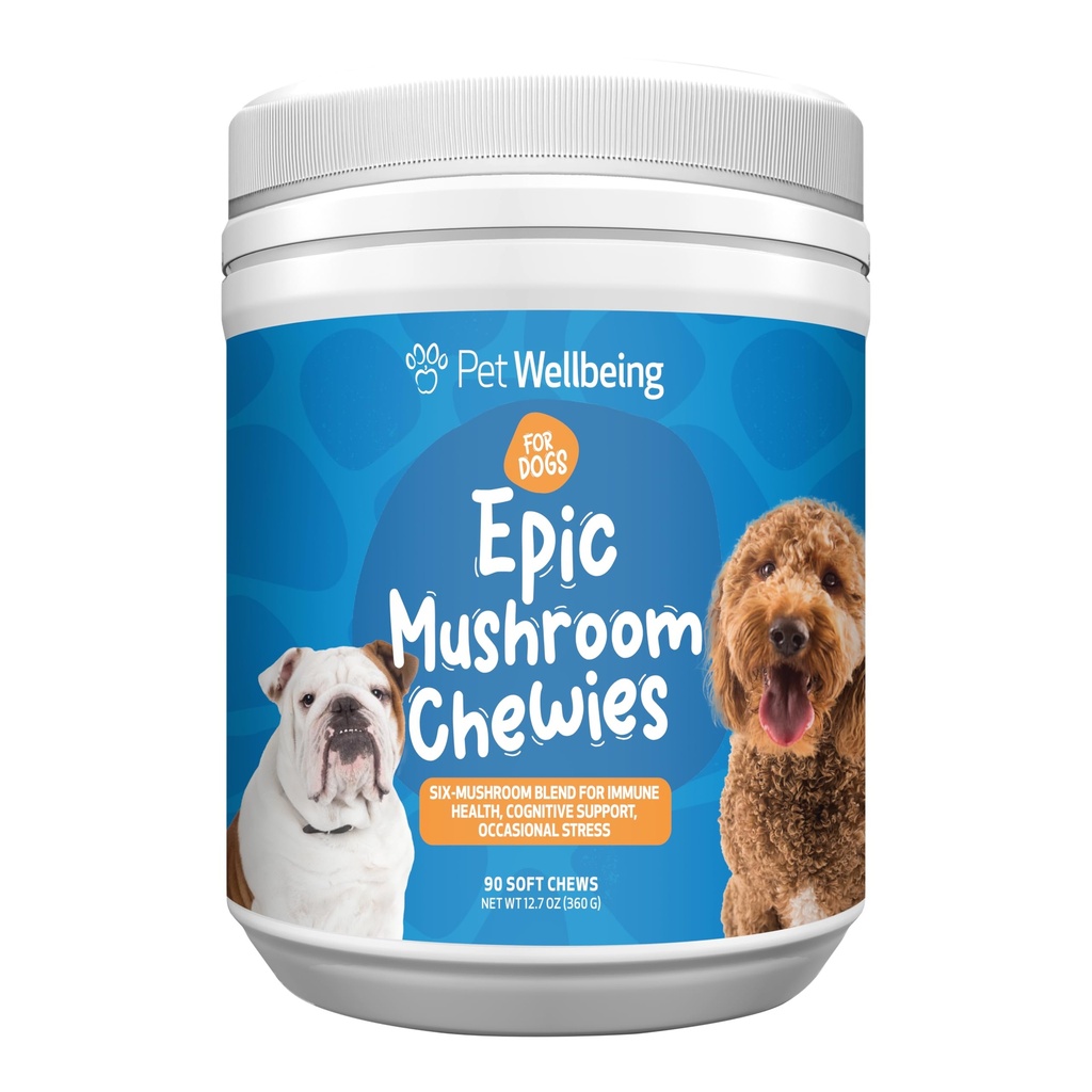 Pet Wellbeing Epic Mushroom Chewies für Hunde - Immununterstützung, kognitive Gesundheit, adaptogenic Stress-Unterstützung mit Reishi, Chaga, Lion's Mane Functional Mushrooms - Veterinarian-Formulierte 90 Weichkäse