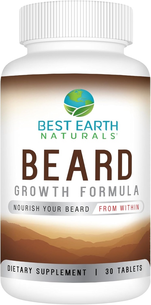 Best Earth Naturals Bart Wachstumsformel für Männer Vitamine, Nährstoffe, Biotin, Saw Palmetto und PABA für Gesichtshaarwachstum 30 Count