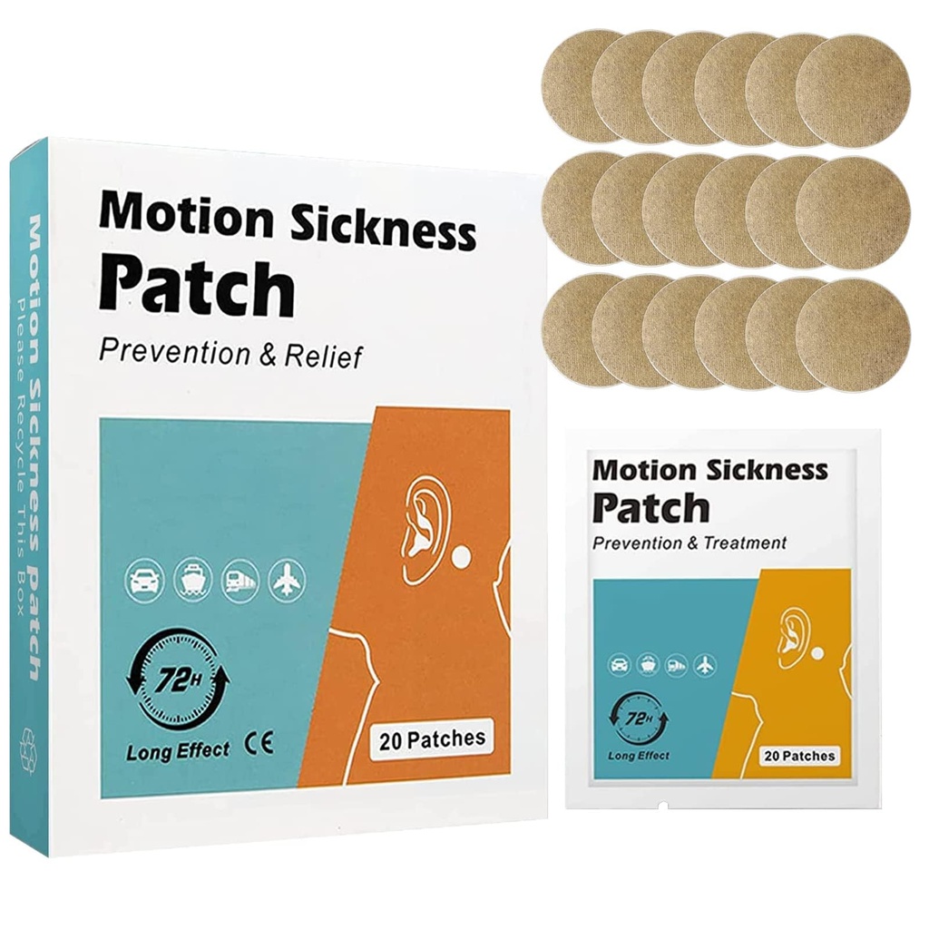 20 Count Motion Sickness-Patches - Fast Acting lindert Dizziness von Seasickness und Carsickness, Anzug für Auto und Bootsfahrten, Cruise und Flugzeug Reise-Patches