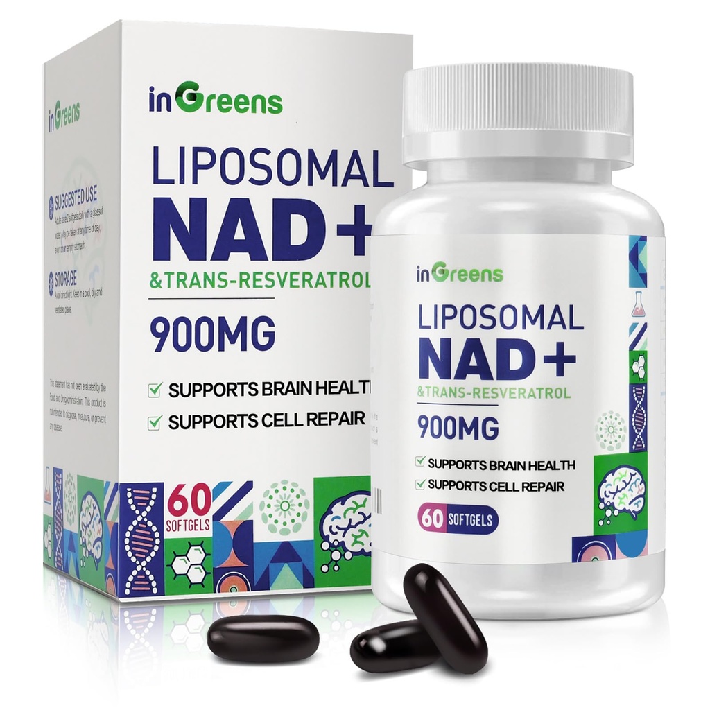 900 mg Liposomal NAD+ Ergänzung mit Trans Resveratrol 300 mg, Ersetzt NMN, Überlegene Absorption, True NAD Plus Ergänzung für DNA Reparatur und Boost NAD+, Aging Defense, Energie, Langlebigkeit, 60 Softgels