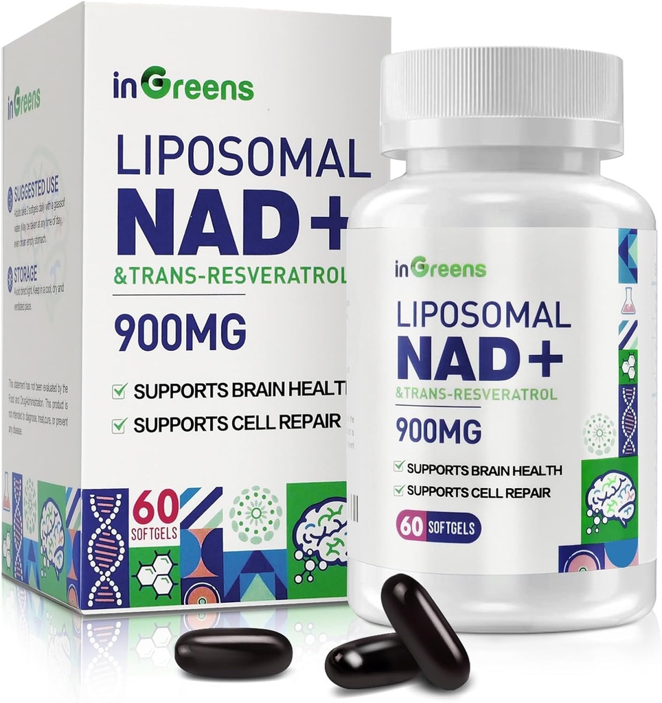 900 mg Liposomal NAD+ Ergänzung mit Trans Resveratrol 300 mg, Ersetzt NMN, Überlegene Absorption, True NAD Plus Ergänzung für DNA Reparatur und Boost NAD+, Aging Defense, Energie, Langlebigkeit, 60 Softgels