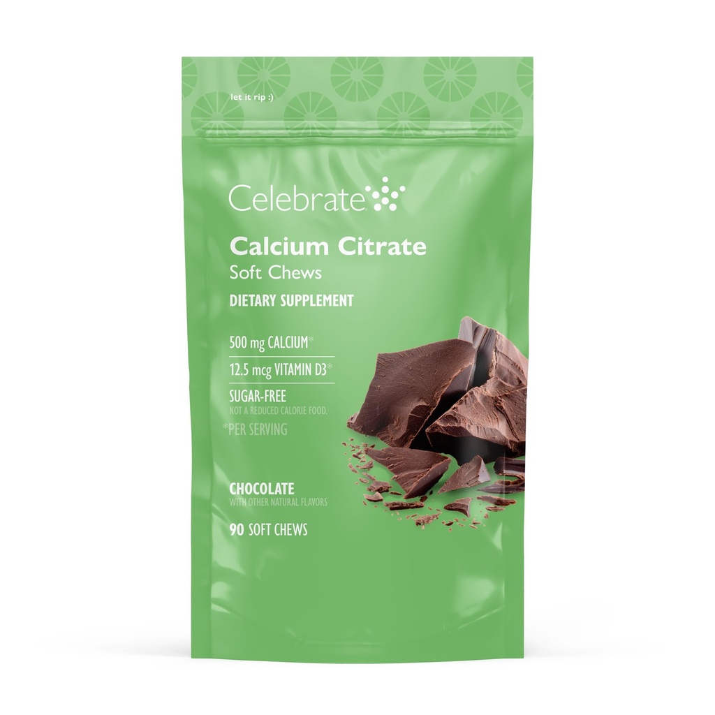 Celebrate Vitamine Bariatric 500mg Calcium Citrate Weichkäse mit 500 IU Vitamin D3 – essentiell für Magen-Bypass-Patienten & Knochengesundheit - Zucker & Glutenfrei, Schokolade (90 Chews)