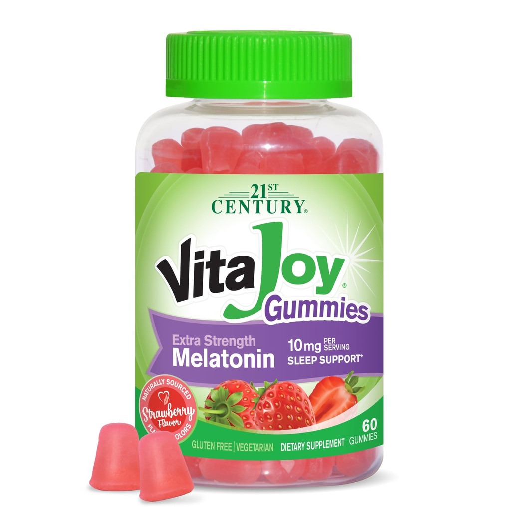 21st Century Healthcare VitaJoy Extra Strength Melatonin 10 mg Gummis, Erdbeere, 60 Count, Red, 0.43 Pfund, (Pack von 1)
