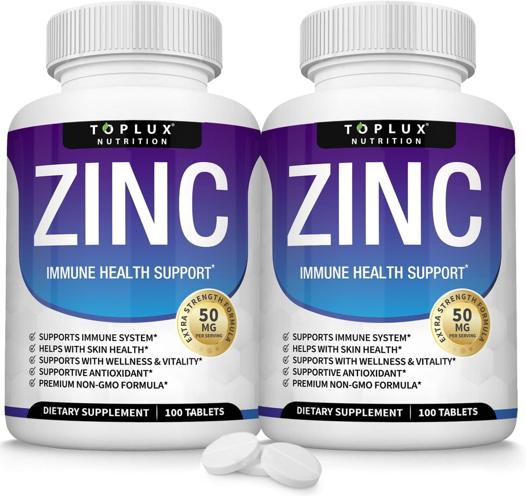 Zink-Ergänzung 50mg für Immununterstützung – Reines natürliches Zinkoxid zur Erhöhung des Immunsystems, Haut- & Antioxidans-Unterstützung, Hochpotenz-Immunitäts-Booster, für Männer Frauen, 100 Tabletten