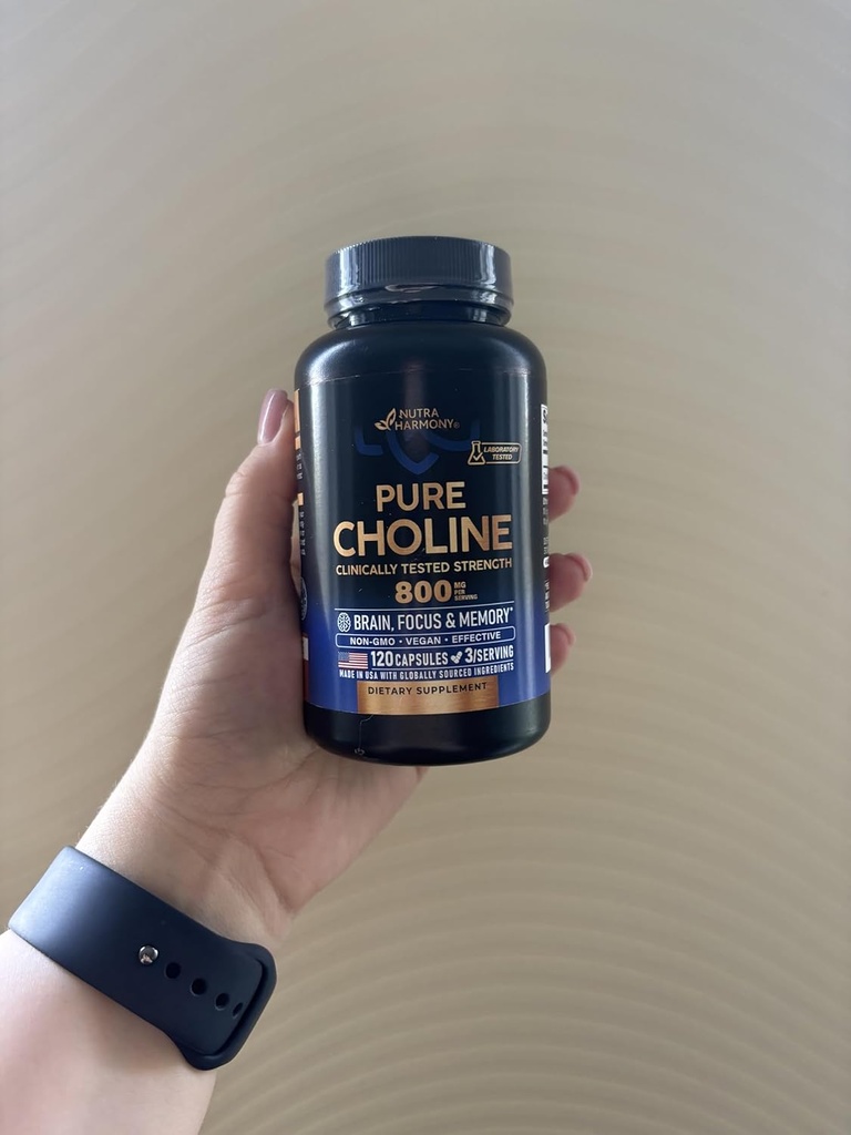 NUTRAHARMONY Choline 800 mg - Choline Supplement - Vegan, Non-GMO, Lab Tested - Made in USA - 120 Kapseln