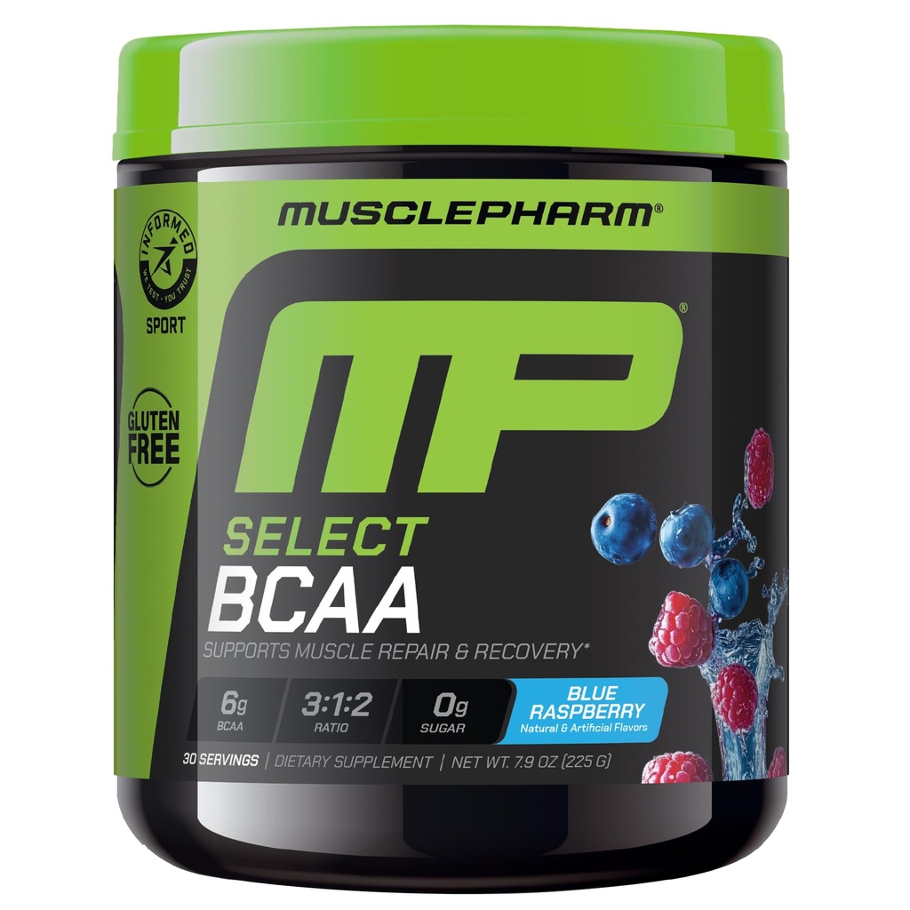 MusclePharm Essentials BCAA Powder, Pre & Post Workout Recovery Drink, unterstützt Muskel Erholung & Energie Produktion, essentielle Aminosäuren Supplement, 30 Servierungen, Blau Himbeer Geschmack