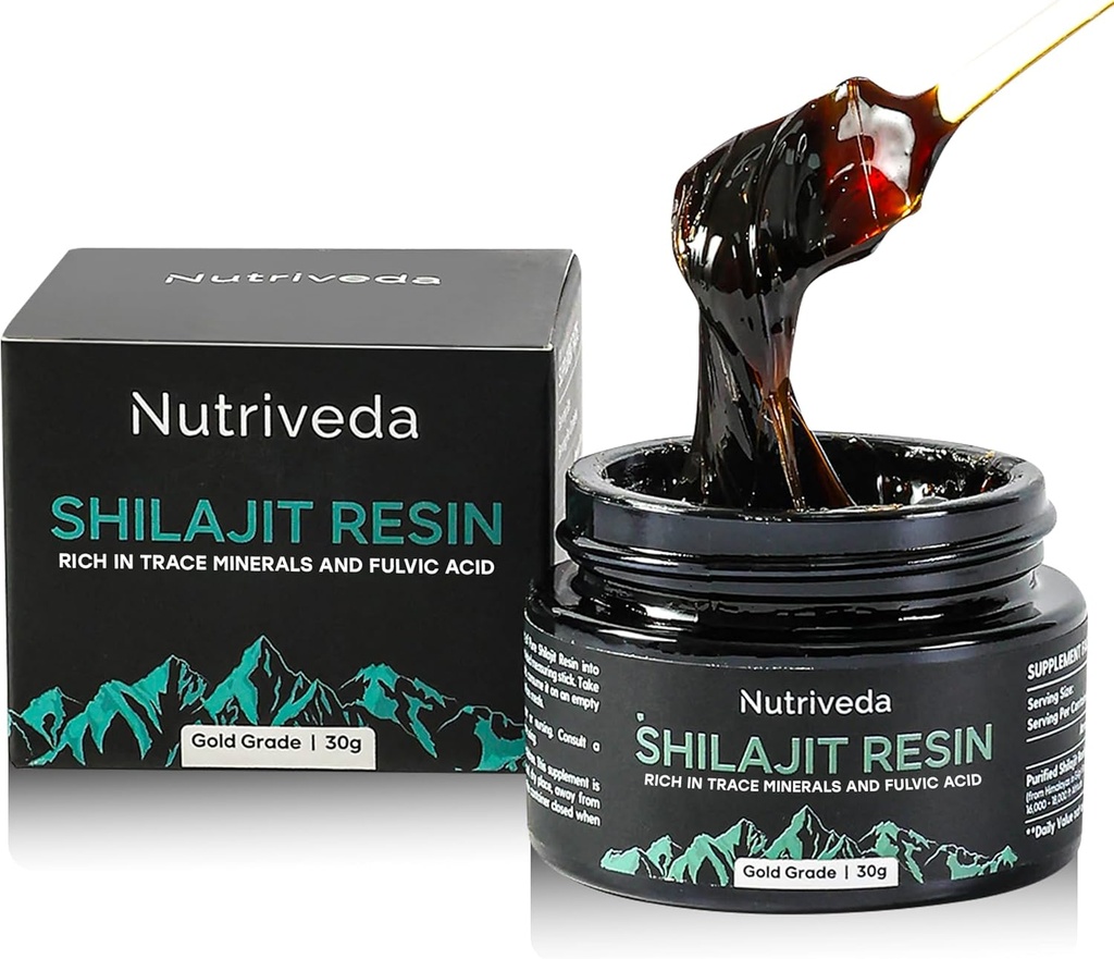 Premium Shilajit Resin 600mg - Gold Grade Himalayan Shilajit - Reich an Trace Minerals und Fulvic Säure für Energie und Immununterstützung - Third-Party getestet - 30g(Verbesserter Geschmack, Weniger Bitter)