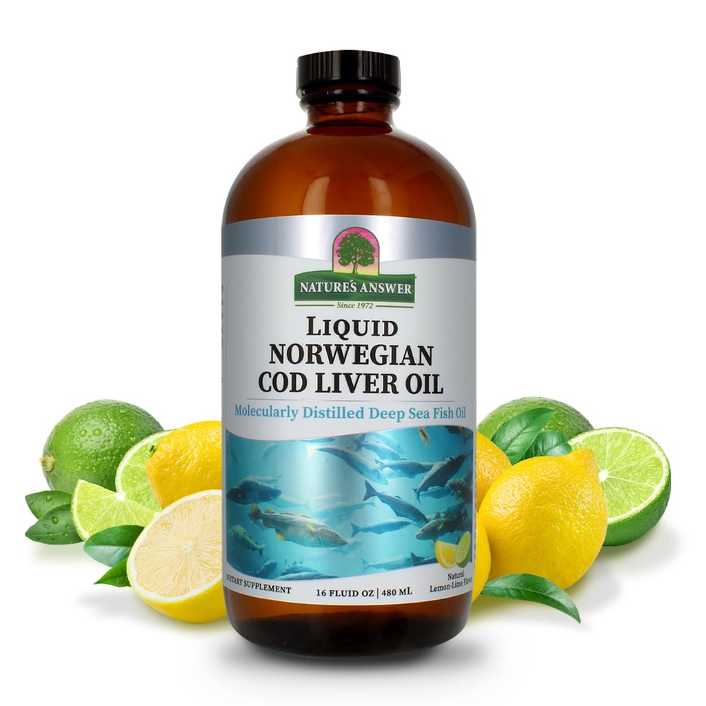 Nature's Answer Cod Liver Oil Liquid Supplement, 16-Fluid Unzen | Fördert ein gesundes Herz & Gehirn | Kognitive und Herz-Kreislauf-Unterstützung | Große Verkostung (Pack von 1)