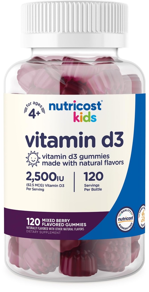 Nutricost Kids Vitamin D3 Gummi 2.500 IU (62.5mcg), 120 Gummis - Gemischte Berry Flavored