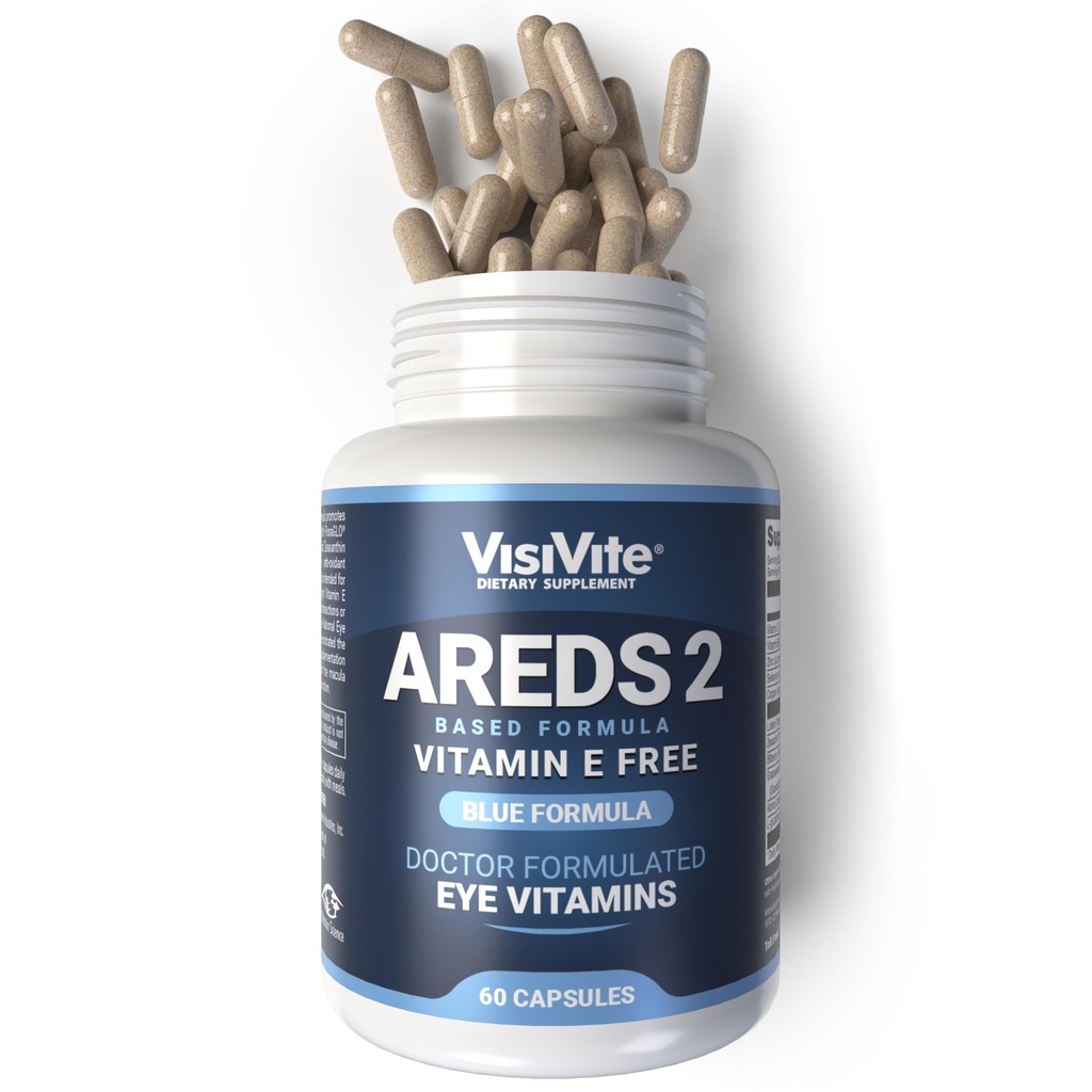 AREDS 2 Augen-Vitamine - VisiVite Vitamine für Augengesundheit ohne Vitamin E - Augen-Vitamine für Senioren - Lutein und Zeaxanthin Ergänzungen - 60 Kapseln