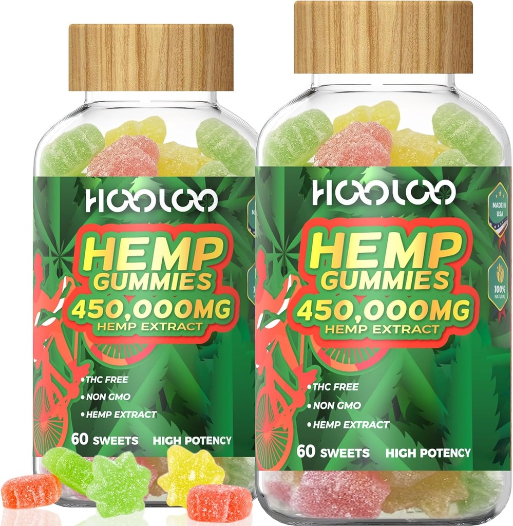 Hanfgummis 450.000mg für Deep Sound Bedtime Support und Discomfort Relief, Fruchtiger Hanf Gummy Infused Omega 3, Vitamine, Made in USA