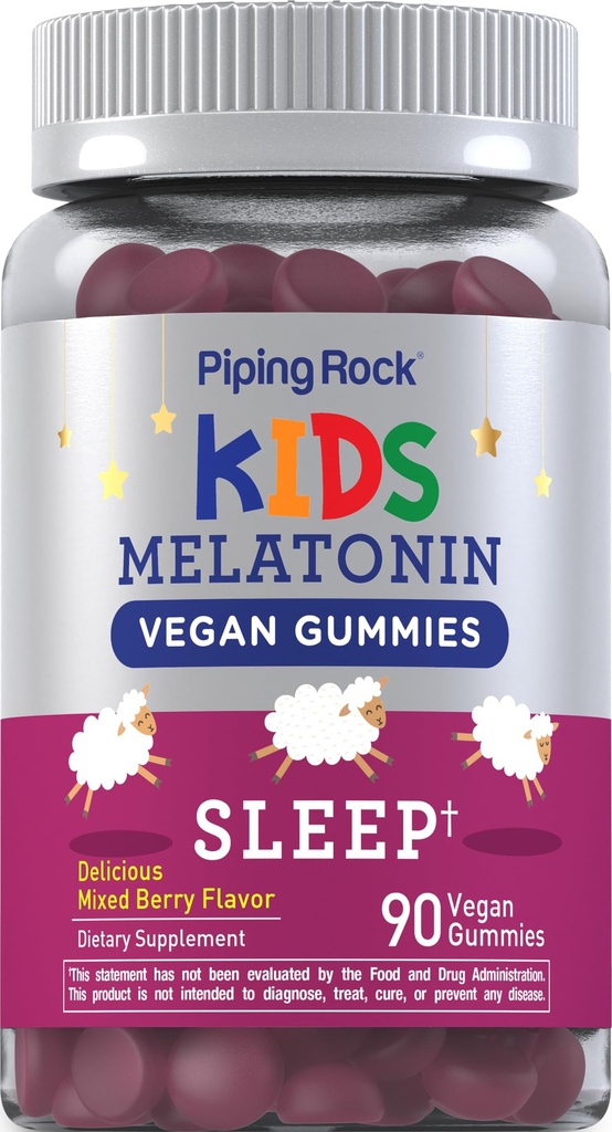 Piping Rock Kids Melatonin Gummies | 1mg | 90 Count | Supplement für Kinder | Mixed Berry Flavor | Vegan, Non-GMO, Glutenfrei