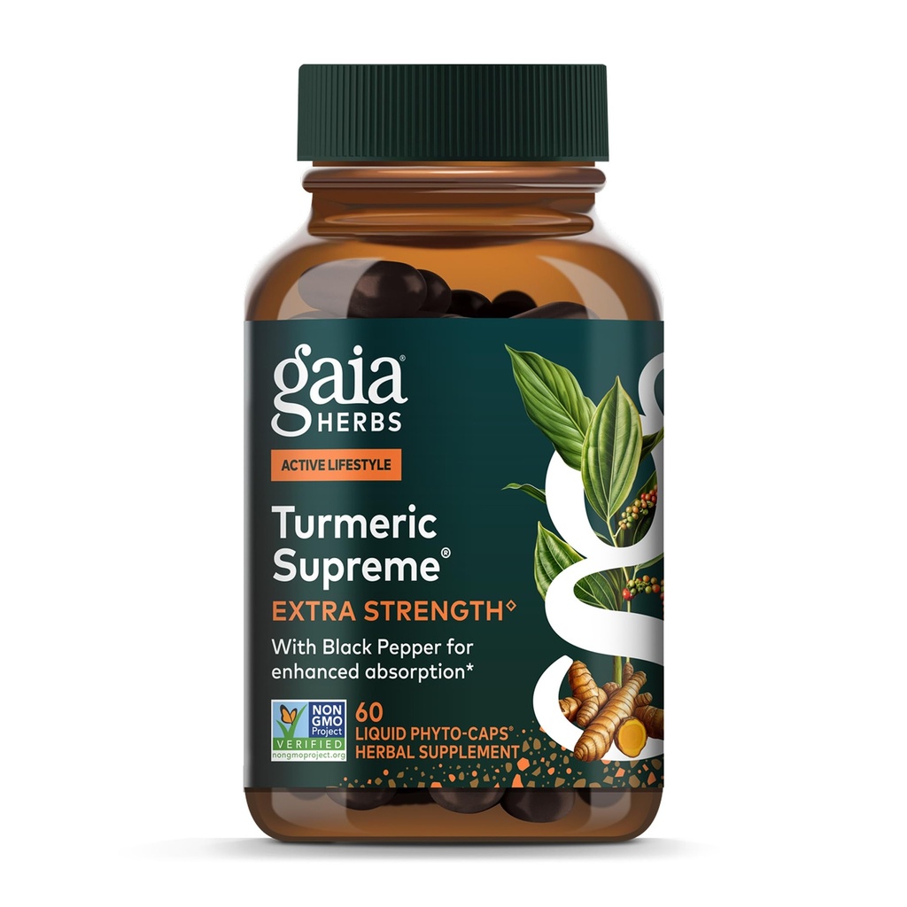 Gaia Herbs Turmeric Supreme Extra Strength - Unterstützt okziale Störungen von Normal Wear & Tear* - mit Turmeric Curcumin & Black Pepper - 60 Vegan Liquid Phyto-Capsules (bis zu 60-Tage-Versorgung)