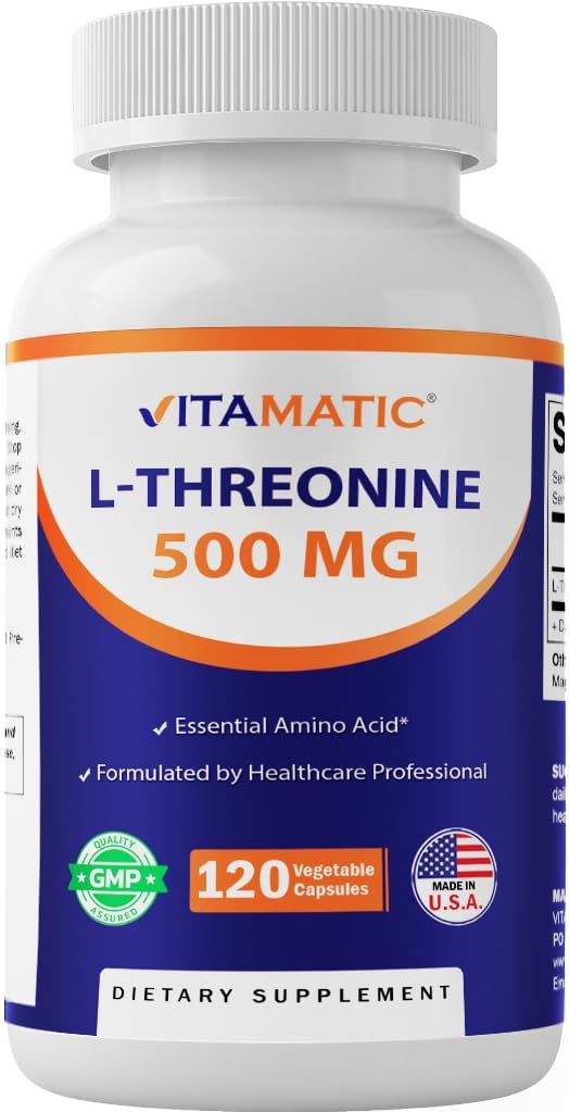 Vitamatic L-Thréonine 500mg – 120 capsules végétales favorise la santé du foie, de la fonction cardiovasculaire et structurelle