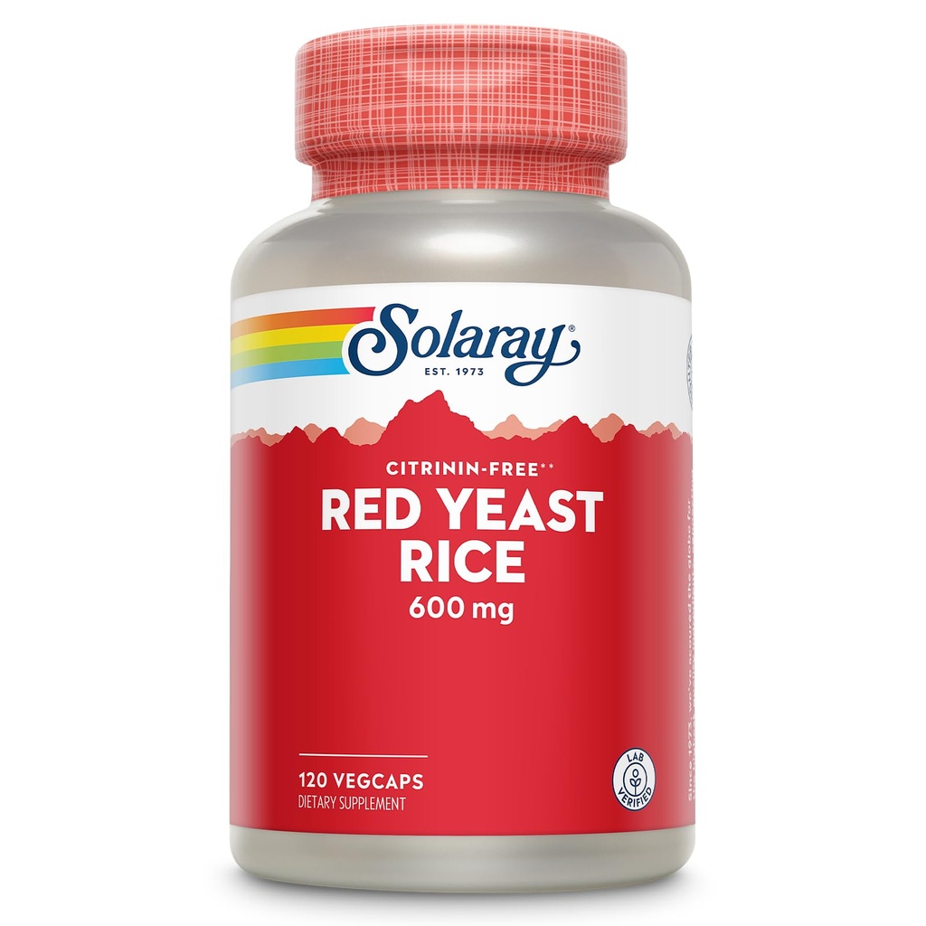 SOLARAY Red Yeast Rice 600mg Systemunterstützung, Non-Irradiated & No Citrinin, Lab Verified, 120 VegCaps