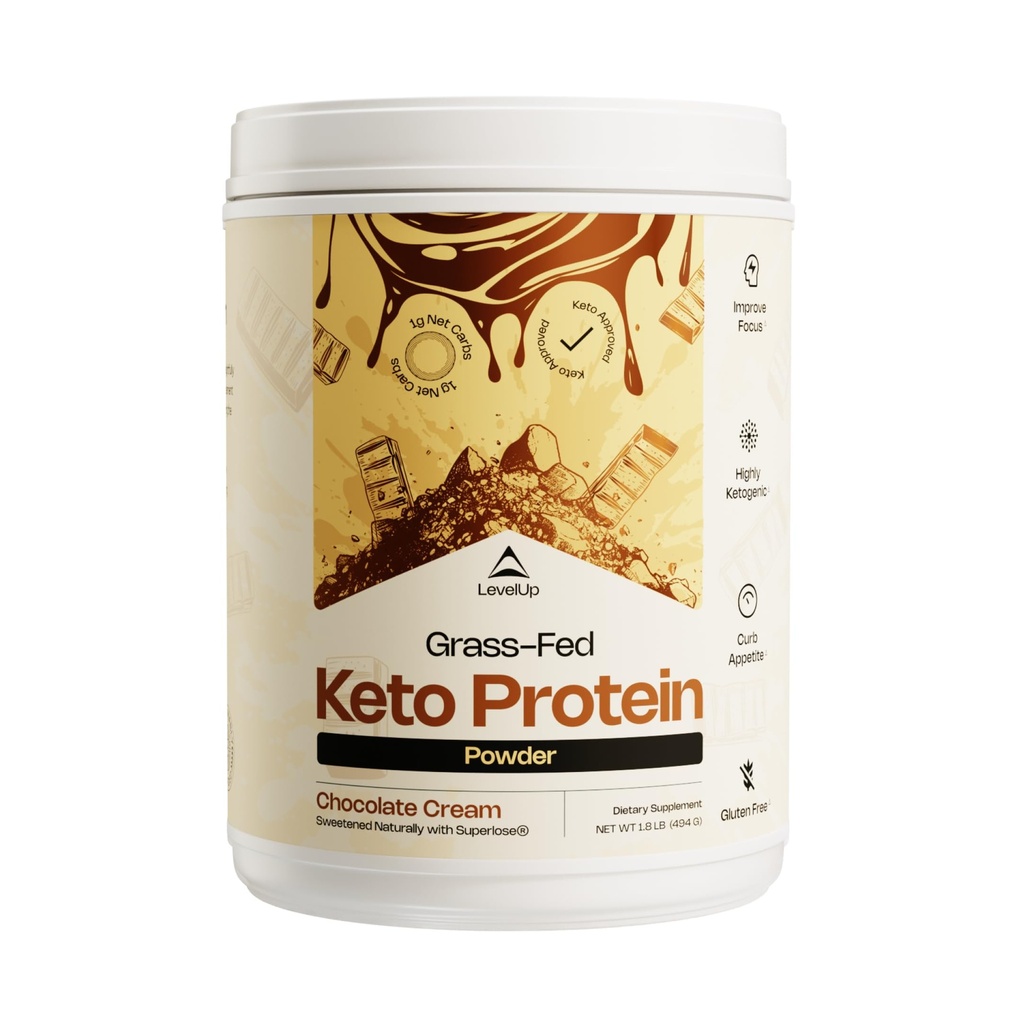 LevelUp WINNER - BEST KETO PROTEIN Grass-fed Collagen Protein Powder, C8 MCT Oil, Whey Protein Isolate, Irish Butter, Ketogenic Protein Shake Supplement (Chocolate Cream)