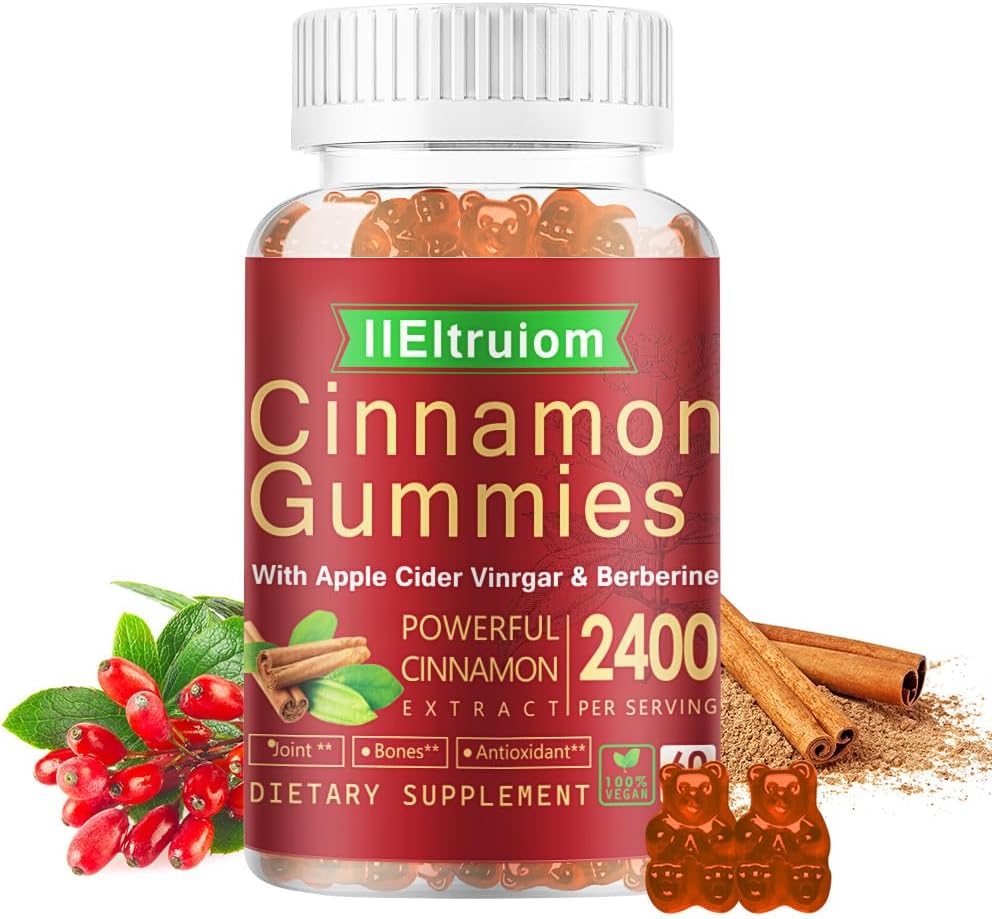 Ceylan Cinnamon Gummies, Ceylan Cinnamon 2400mg avec berbère, curcuma, vinaigre de cidre de pomme, Melon amère, chrome - 60 comtes